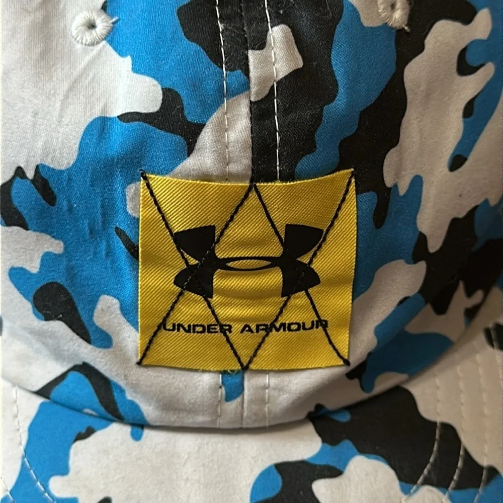Under Armour Blue and Black Camo Cap with Yellow Patch, Youth One Size